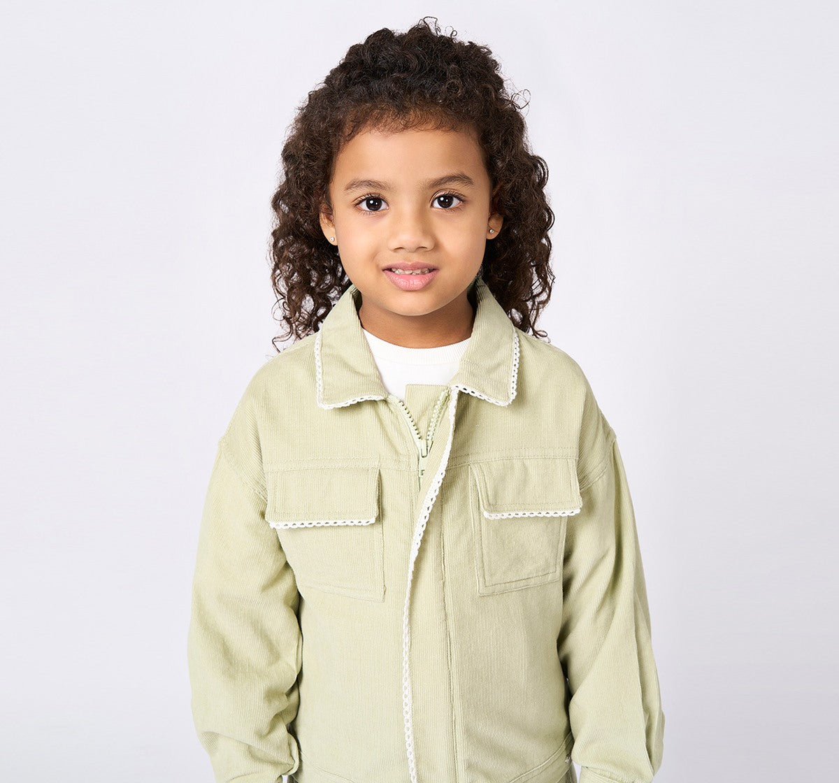 Corduroy Jacket with Lace Detail Green