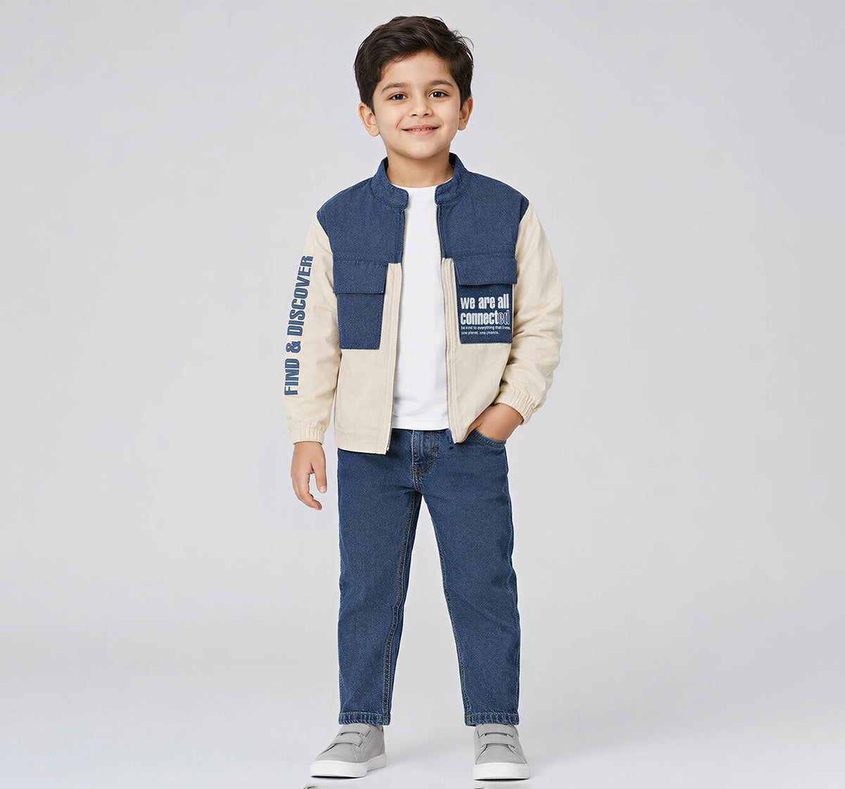 Denim + Corduroy Mix and Match Jacket Beige
