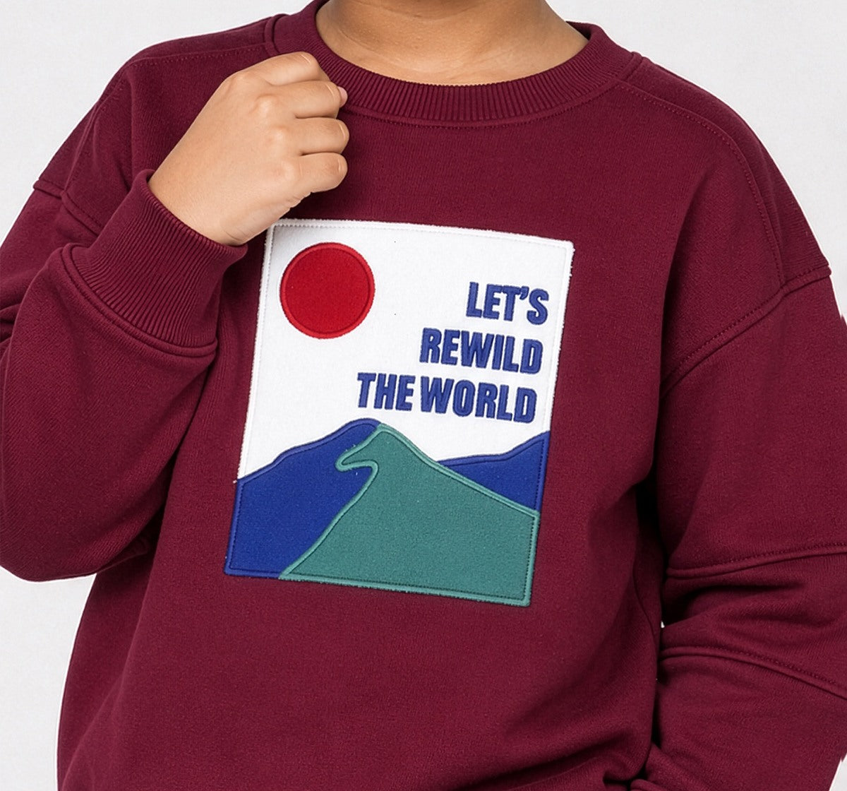 Knit Sweatshirt with Applique Patch Maroon