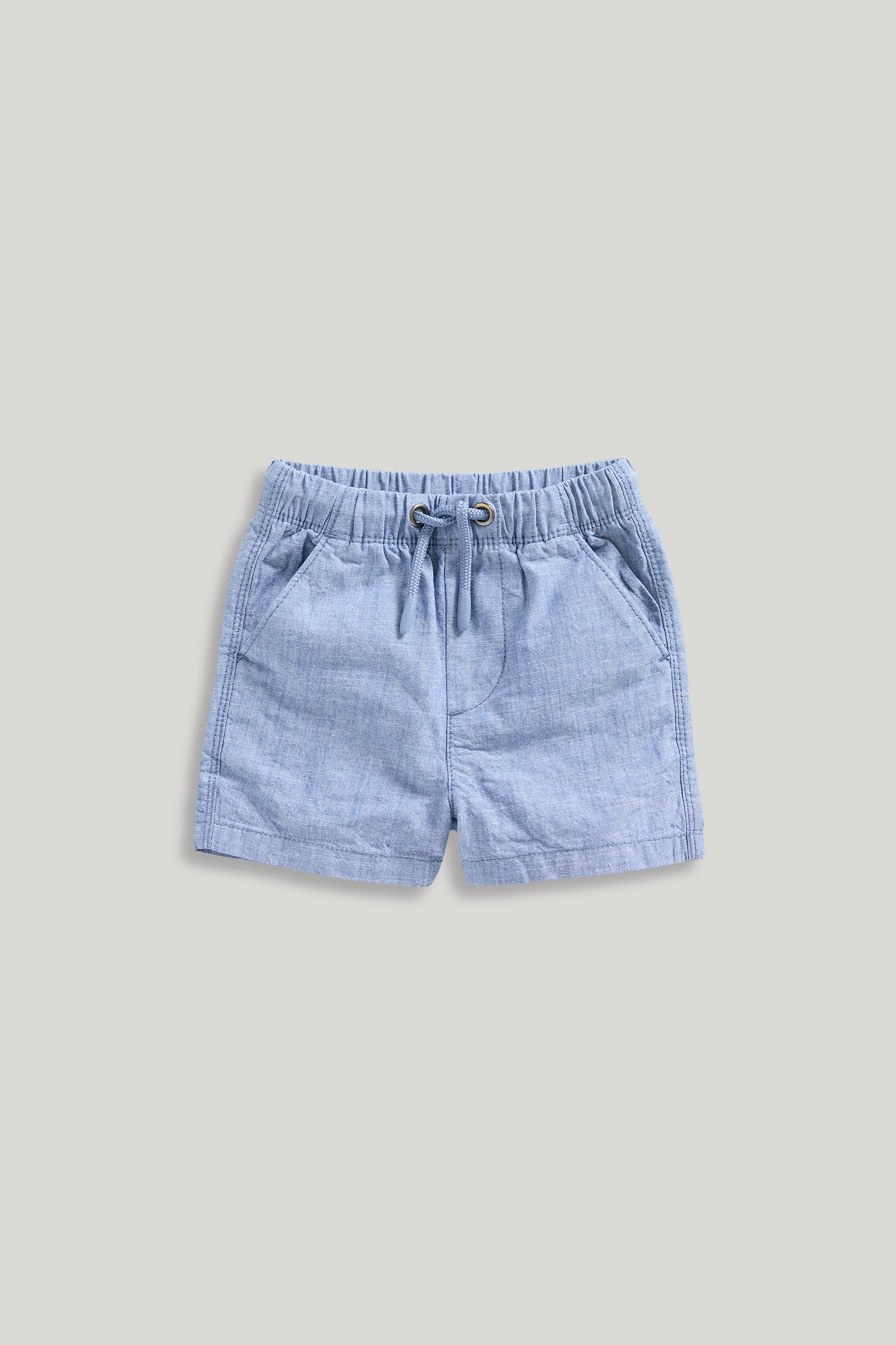 Boys Blue Cotton Chambray Regular Fit Pull-On Shorts