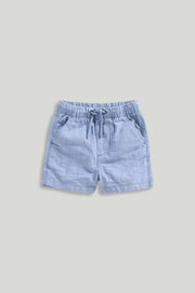 Boys Blue Cotton Chambray Regular Fit Pull-On Shorts