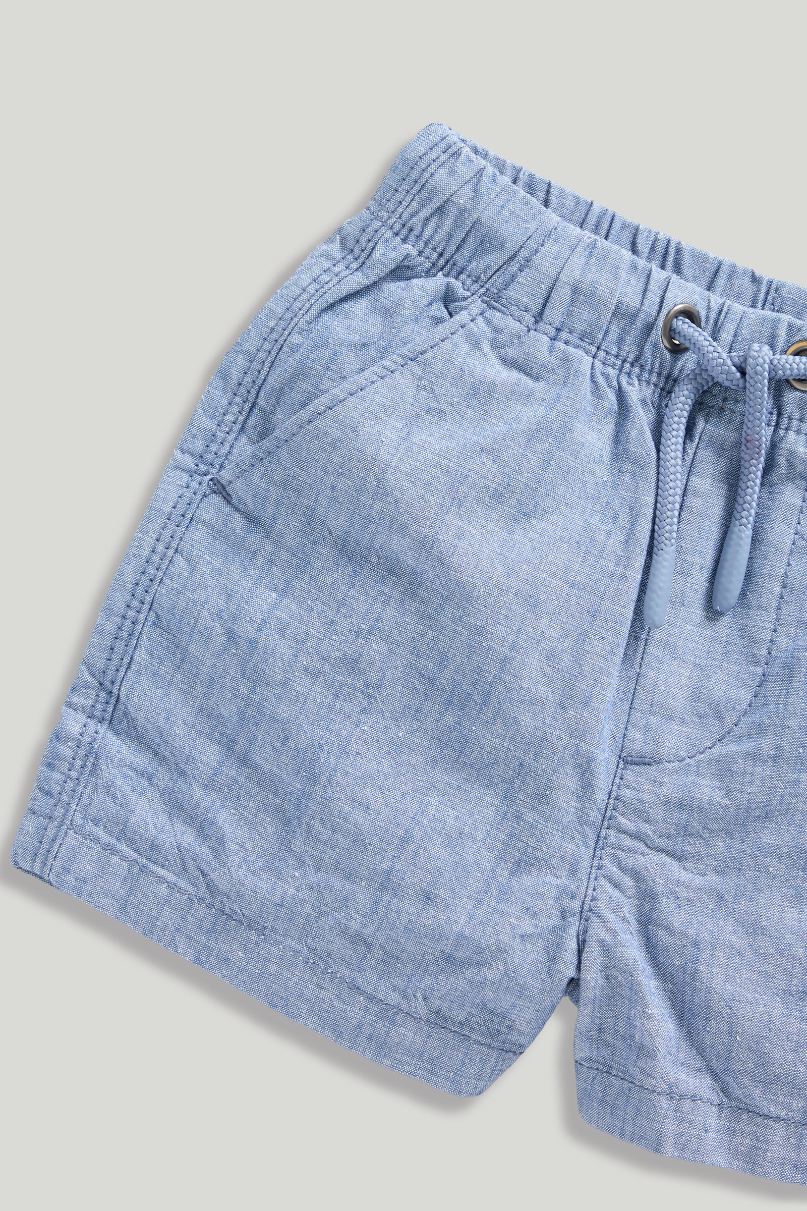Boys Blue Cotton Chambray Regular Fit Pull-On Shorts