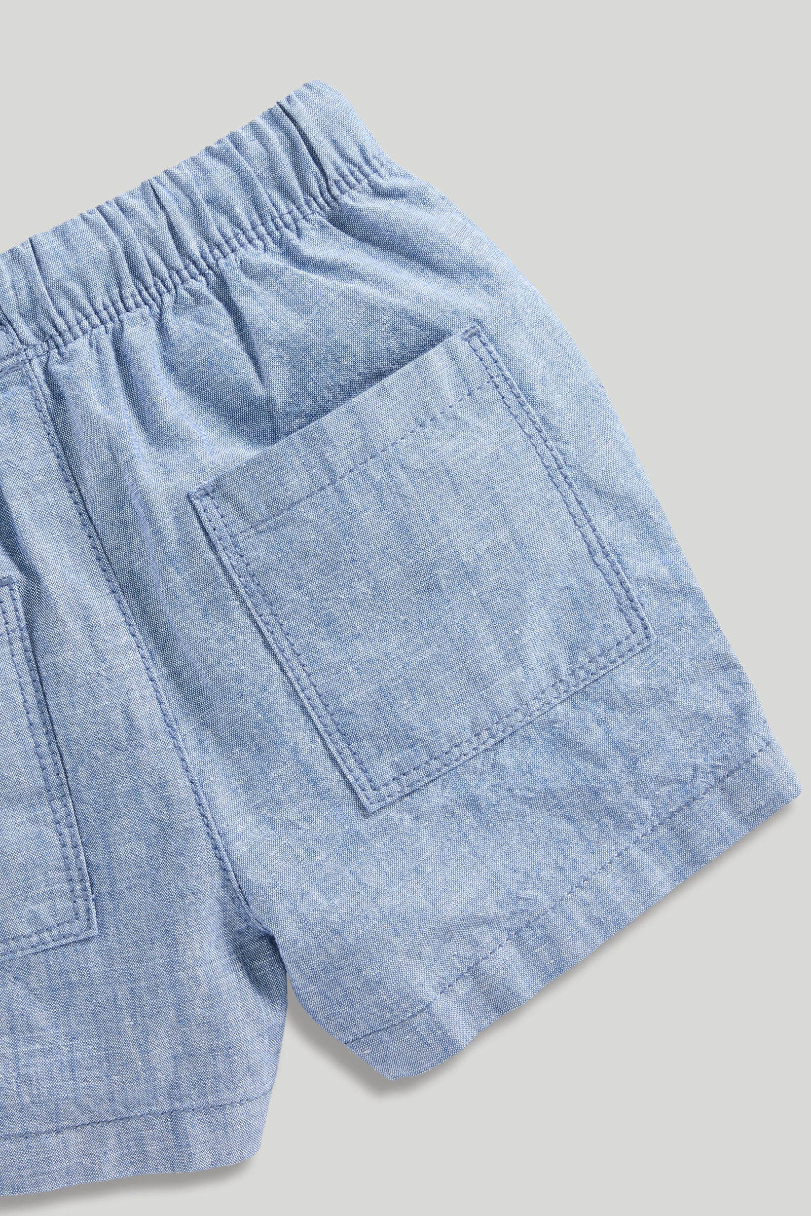 Boys Blue Cotton Chambray Regular Fit Pull-On Shorts