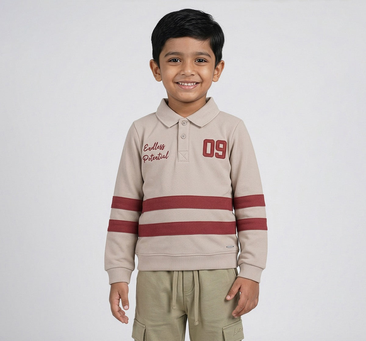 Polo Neck Sweatshirt Withapplique Details Beige