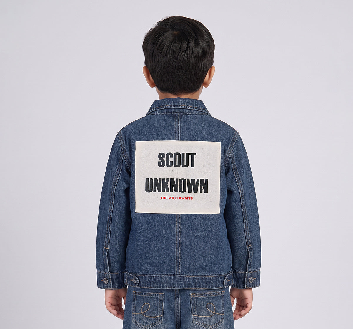 Zip Up Denim Jacket W/ Patch On Back Blue