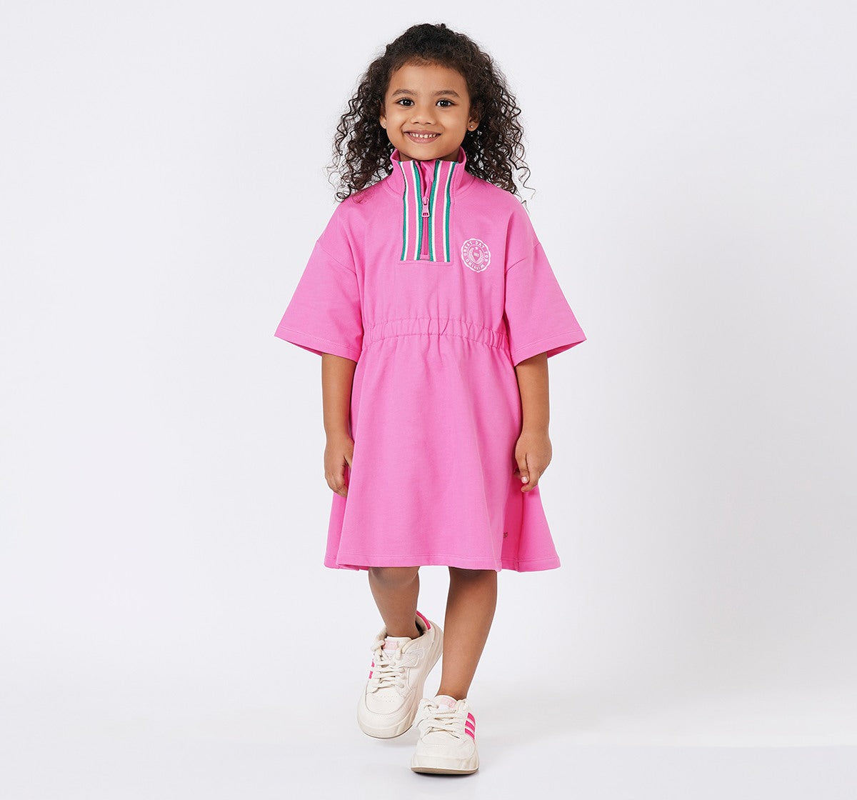 Rib Collar Looper Dress Pink