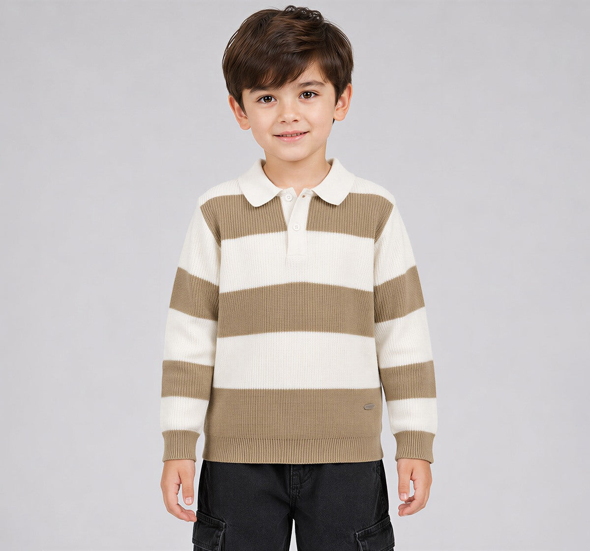 Striper Flatknit T-Shirt with Collar Yellow Full Sleeves