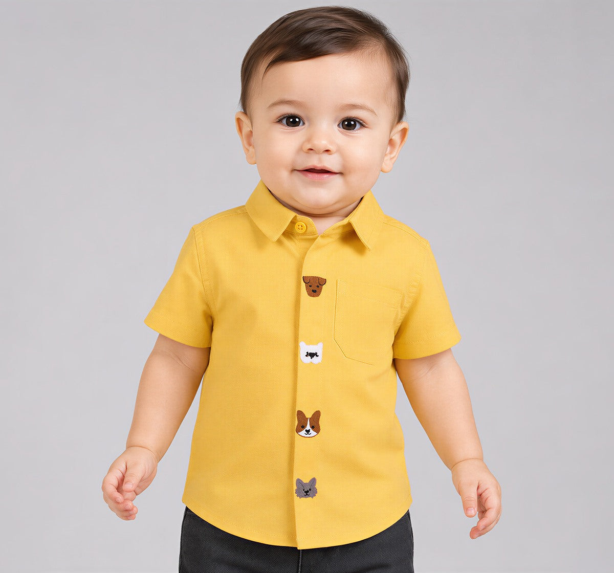 Half Sleeves Embroidered Placket Shirt Yellow
