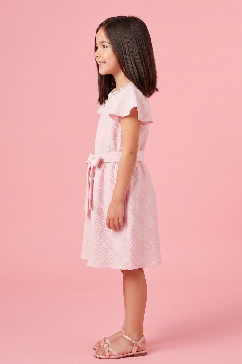 Girls Pink Layered Net Dress
