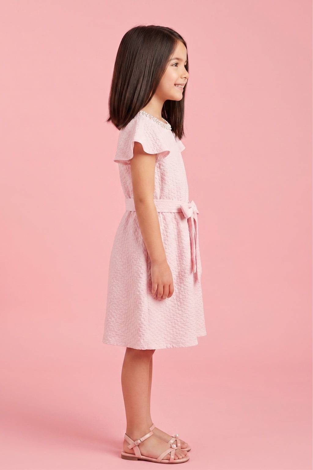 Girls Pink Layered Net Dress