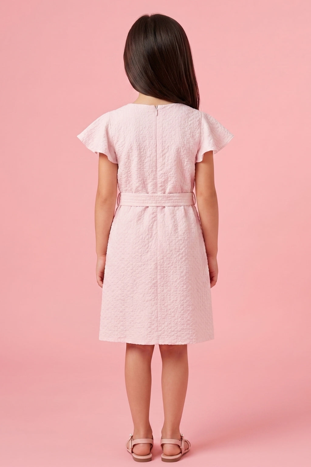 Girls Pink Layered Net Dress