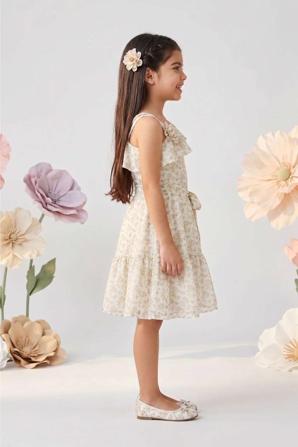 Girls Gold Printed A-Line Frock