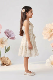Girls Gold Printed A-Line Frock