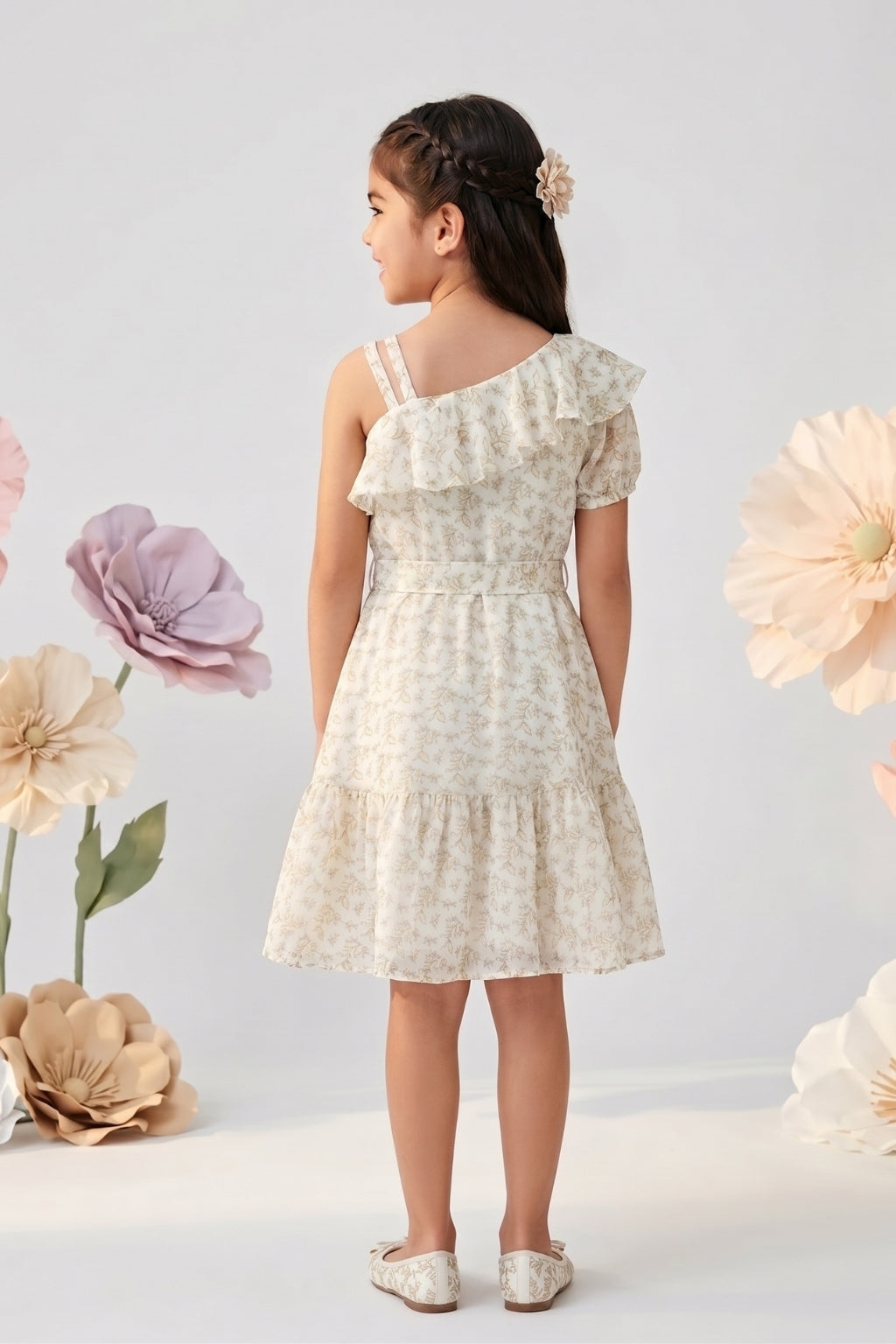 Girls Gold Printed A-Line Frock