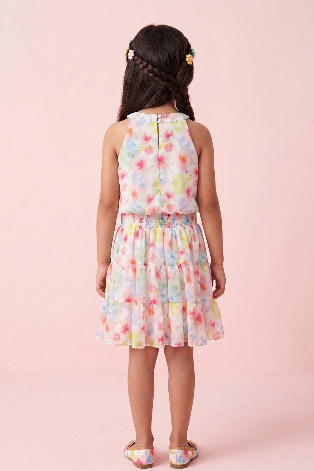 Girls Red Floral Layered Frock