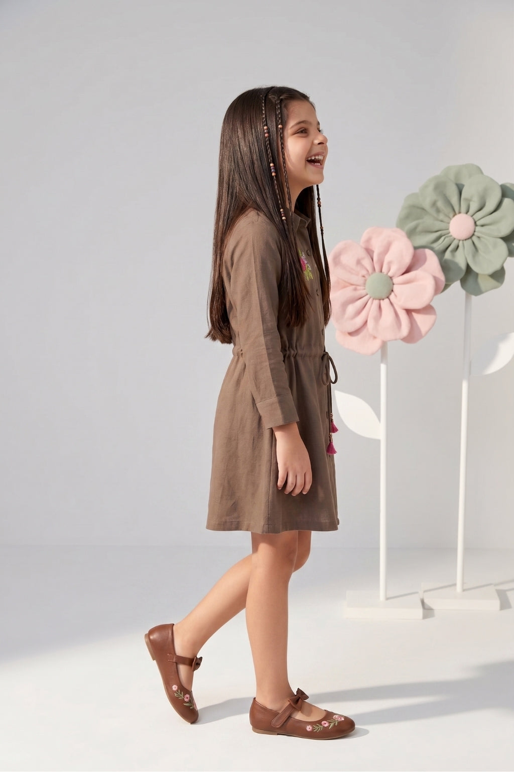 Girls Brown Embroidered Cotton Wear