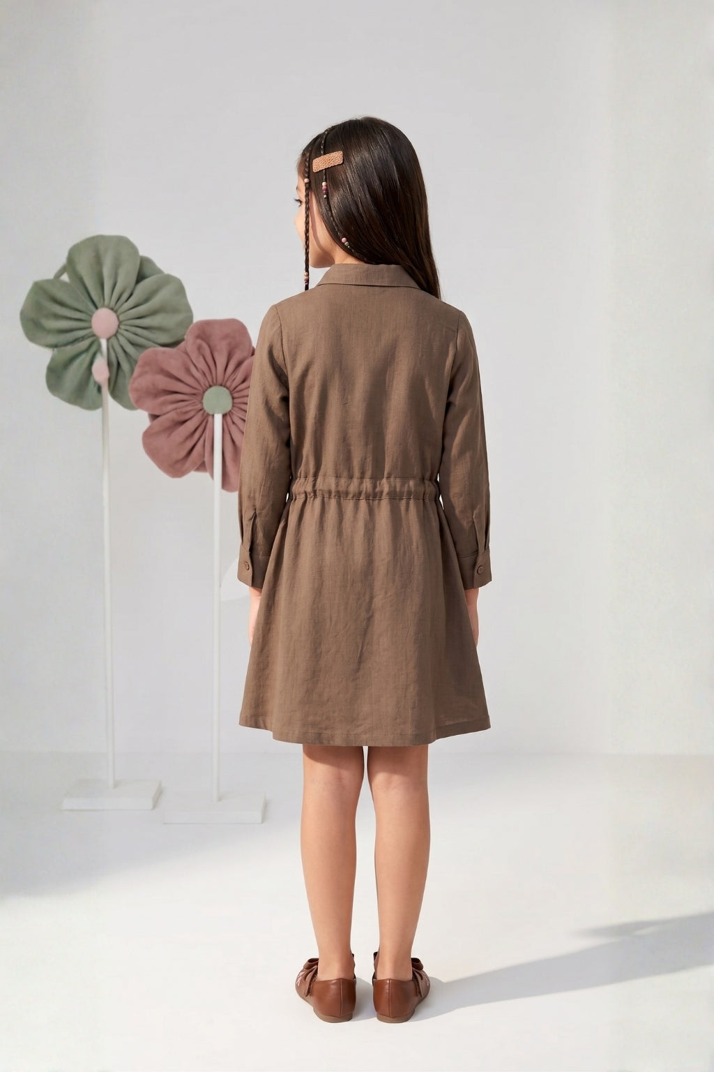 Girls Brown Embroidered Cotton Wear