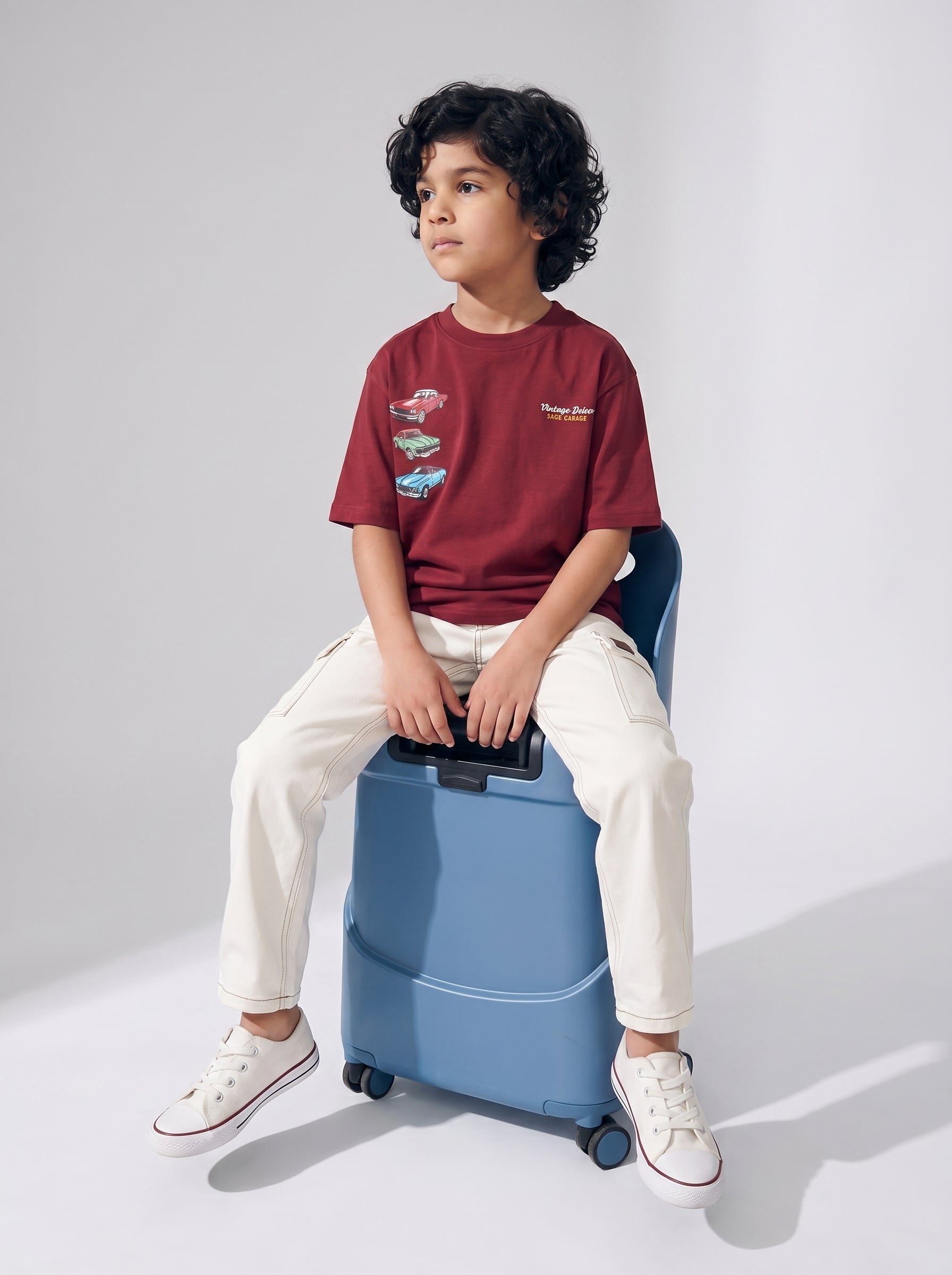 Boys Off White Contrast Straight Fit Cargo Denim