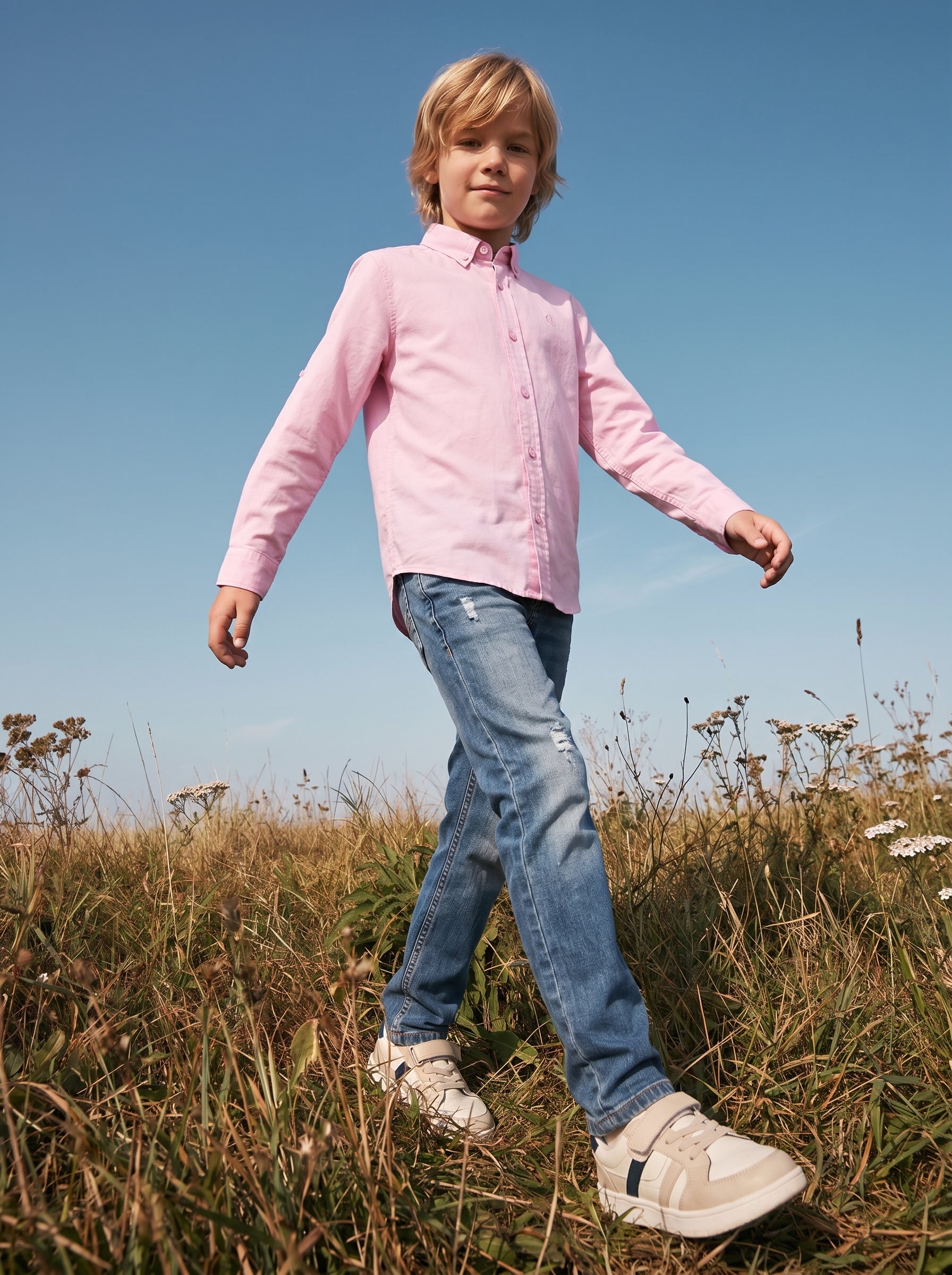 Boys Dark Wash Straight Fit Distressed Denim with PU Back Detail