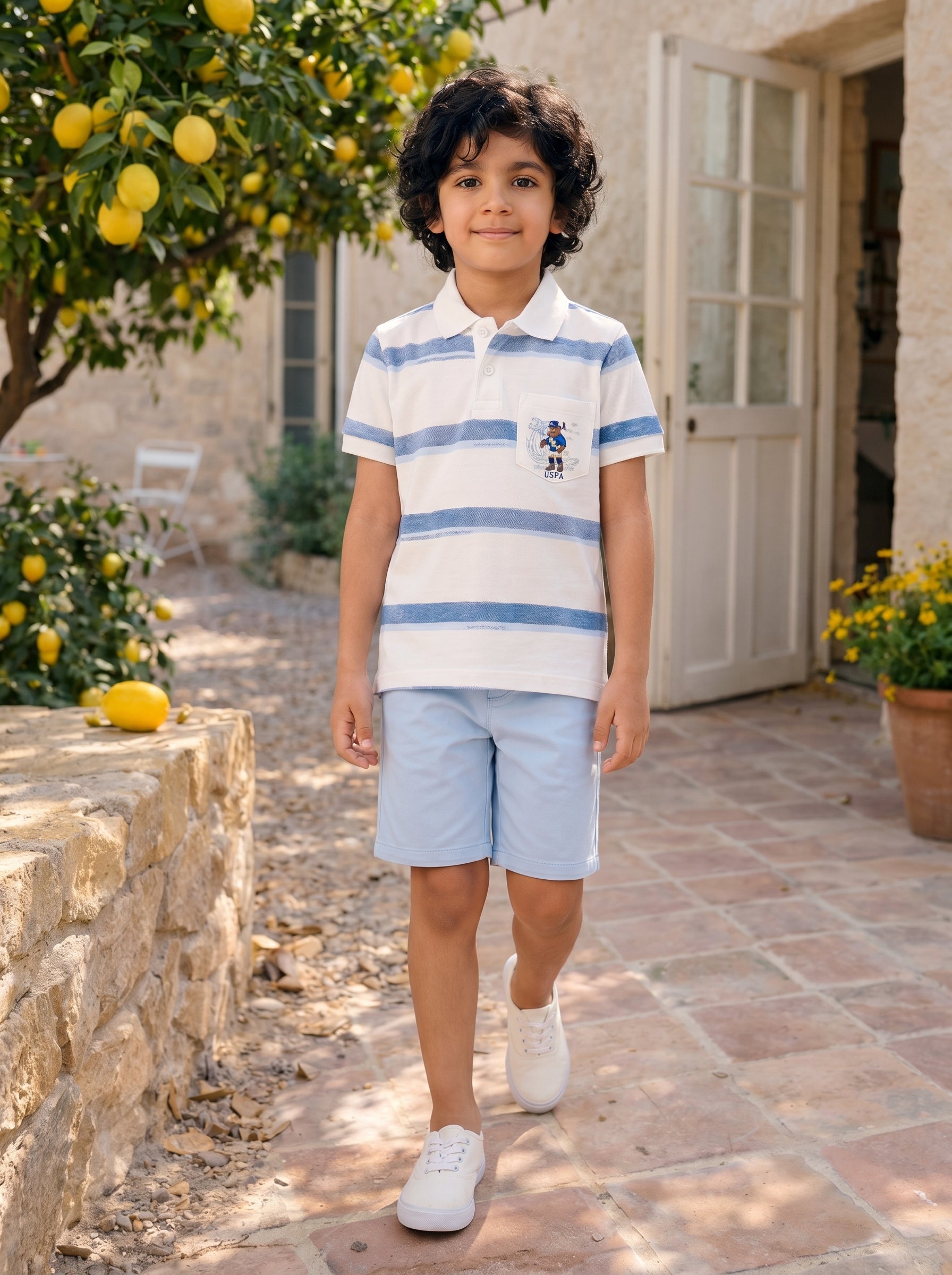 Boys Light Blue Cotton Solid Shorts Relaxed Fit