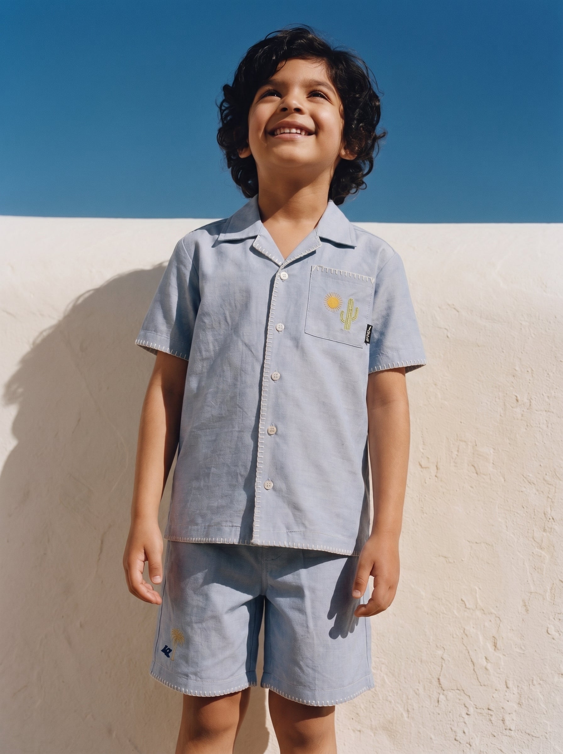 Boys Blue Solid Chambray Shirt