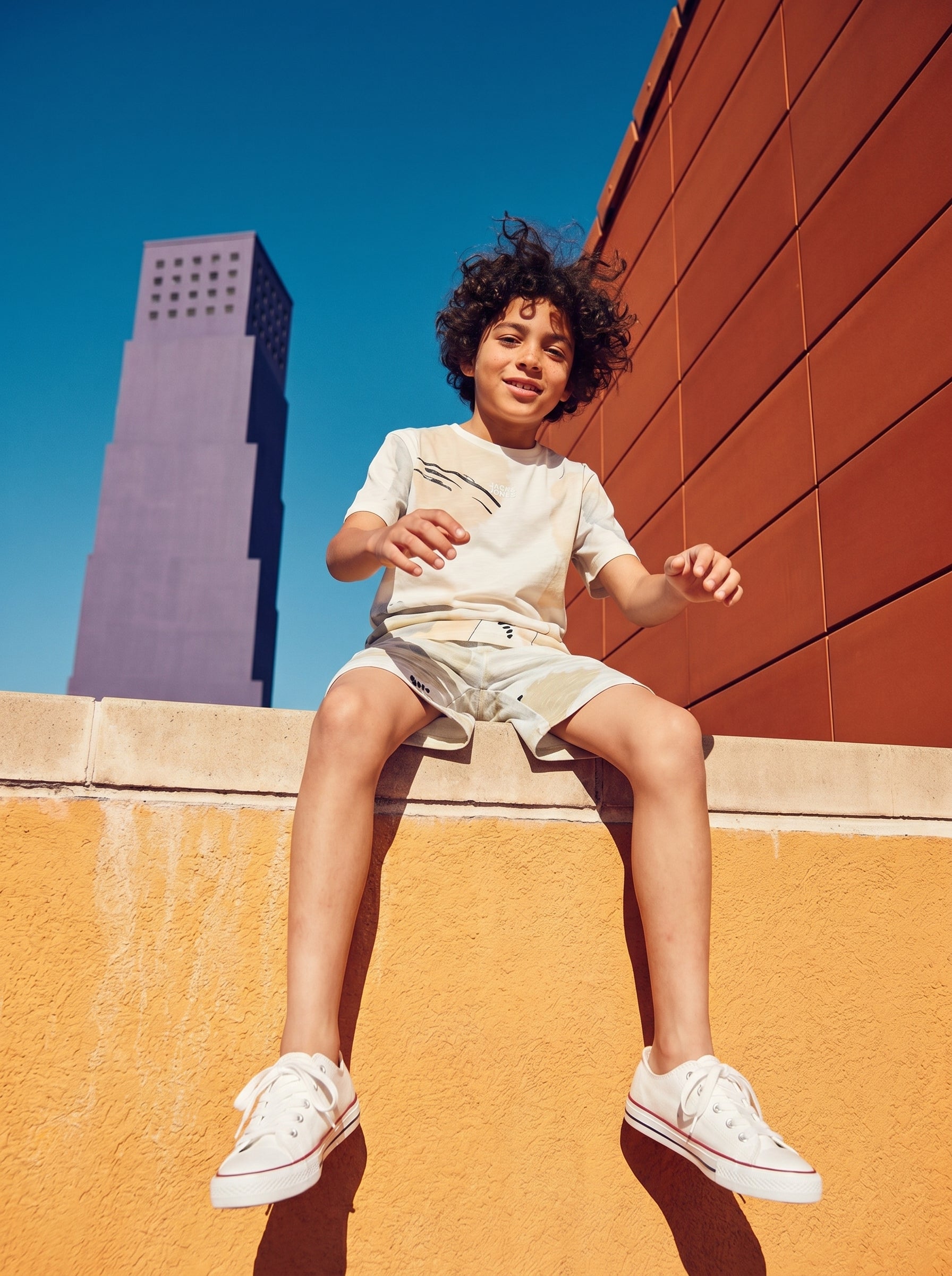 Boys White Printed Cotton Oversized T-Shirt