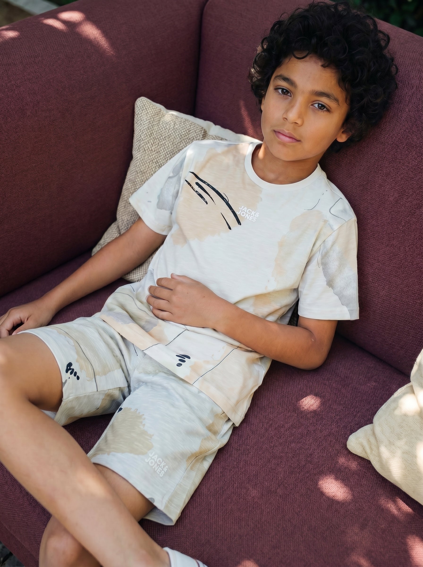 Boys White Printed Cotton Casual Shorts