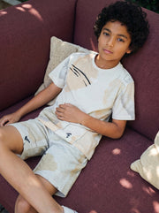 Boys White Printed Cotton Casual Shorts