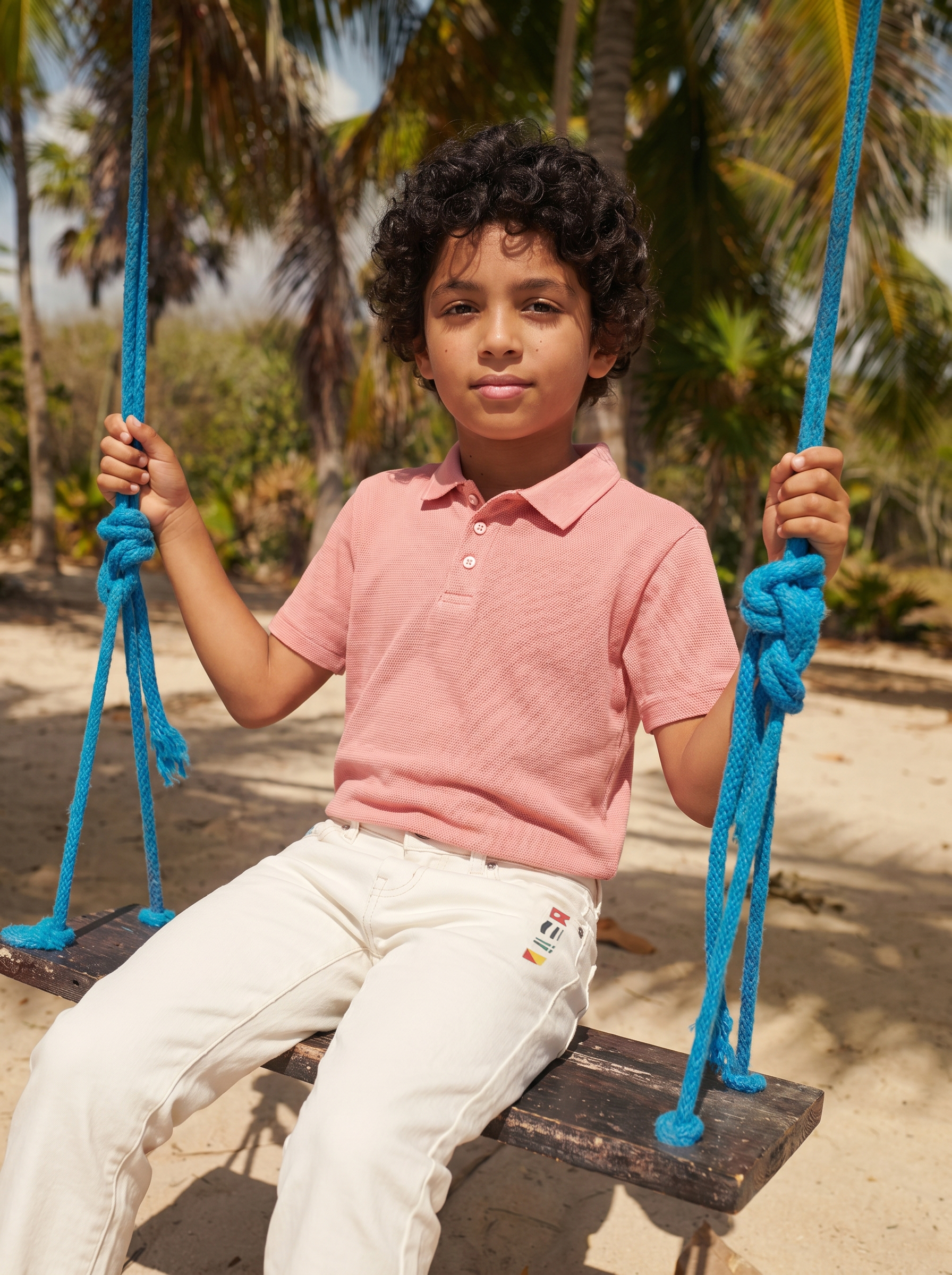 Boys Orange Jacquard Cotton Regular Fit Polo