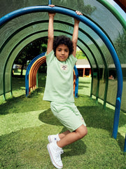 Boys Light Green Cotton Blend Textured Oversized T-Shirt