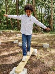Boys Blue Vertical Striped Cotton Oxford Shirt – Regular Fit