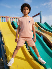 Boys Orange Cotton Blend Vertical Striped Regular Fit T-Shirt