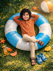 Boys Orange Linen Blend Regular Fit Casual Shirt