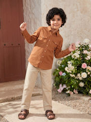 Boys Khaki Cotton Mid Rise Slim Fit Jeans