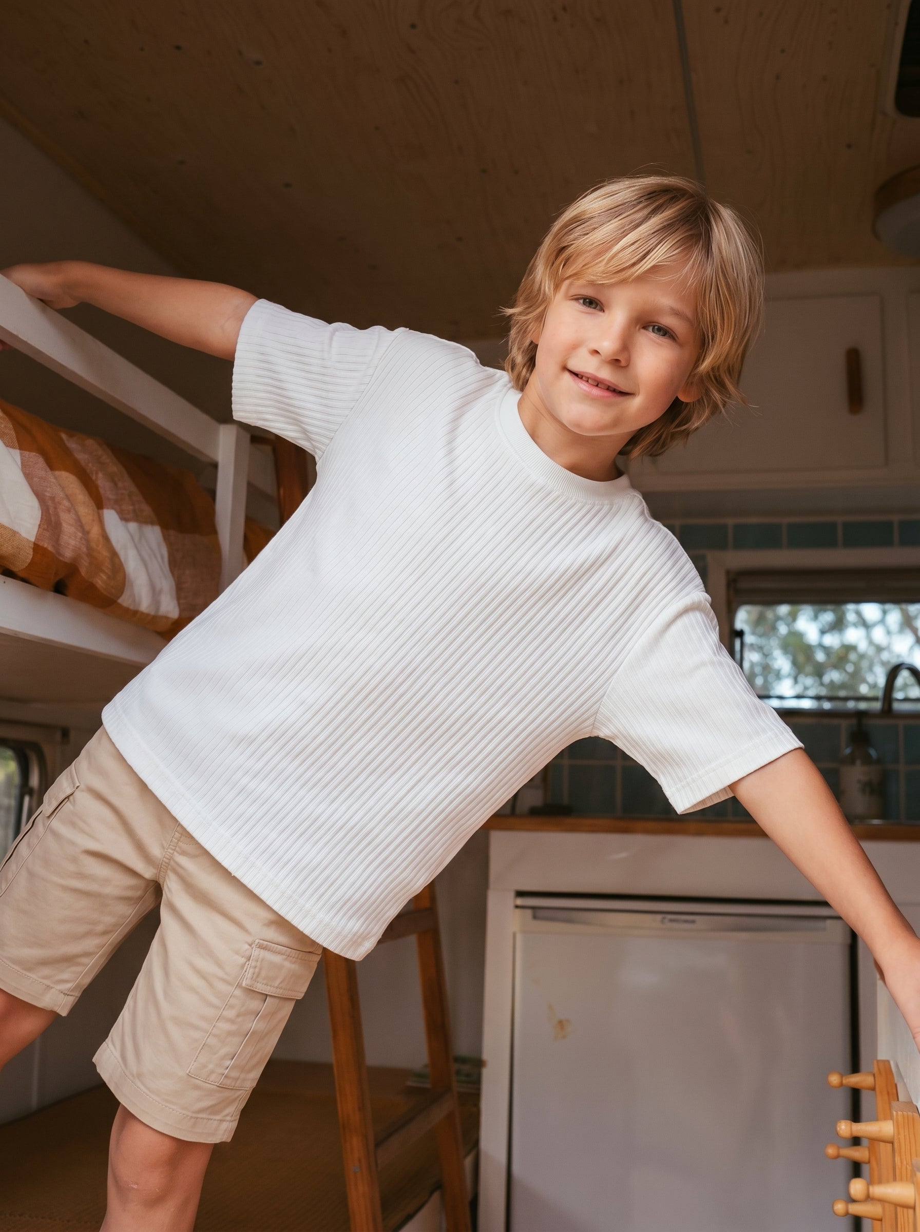 Boys Beige Relaxed Fit Mid Rise Shorts