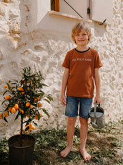 Boys Rust Cotton Blend Self Design Regular Fit T-Shirt
