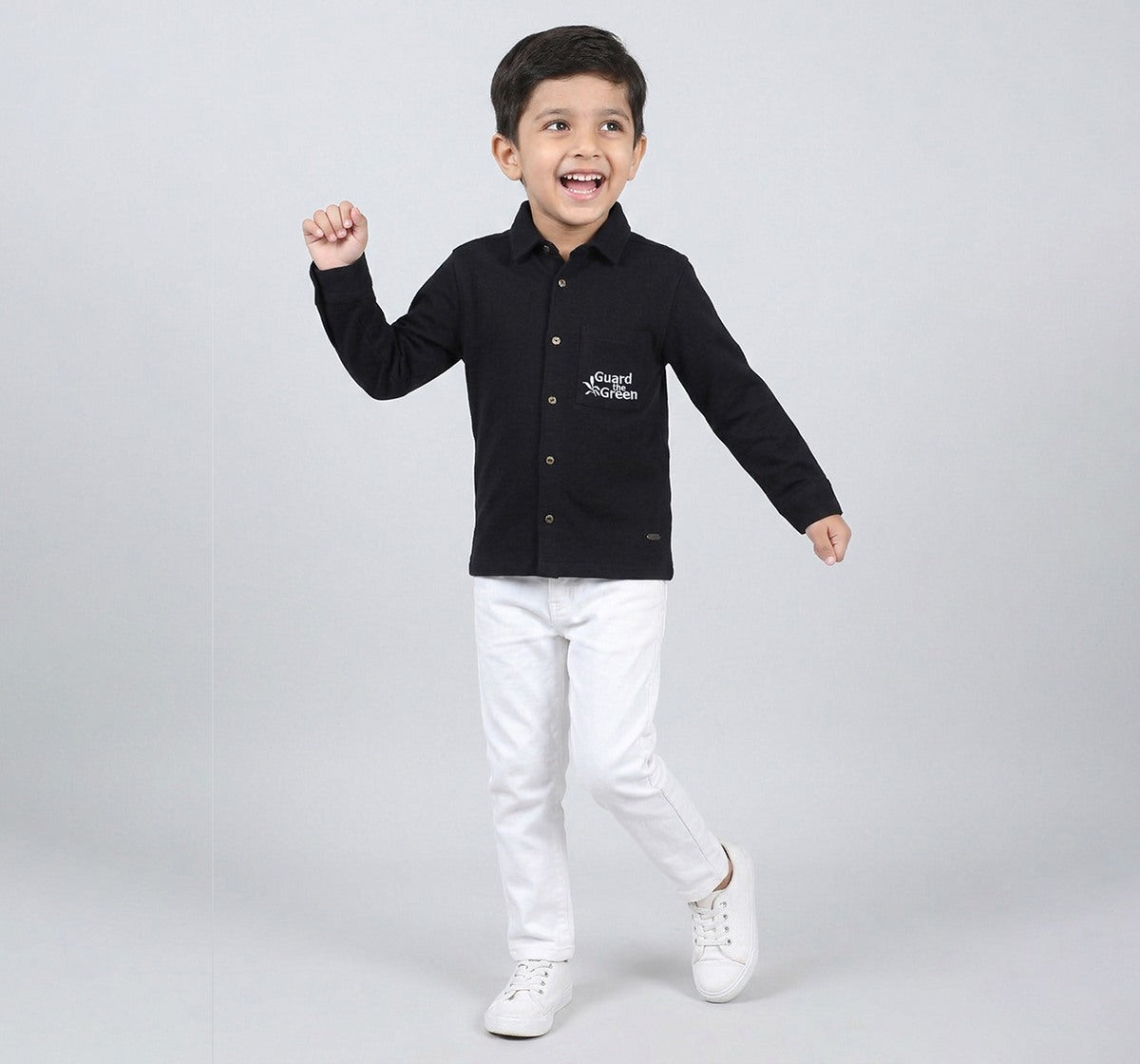 Boys Black Cotton Slub Regular Fit Full Sleeve Shirt