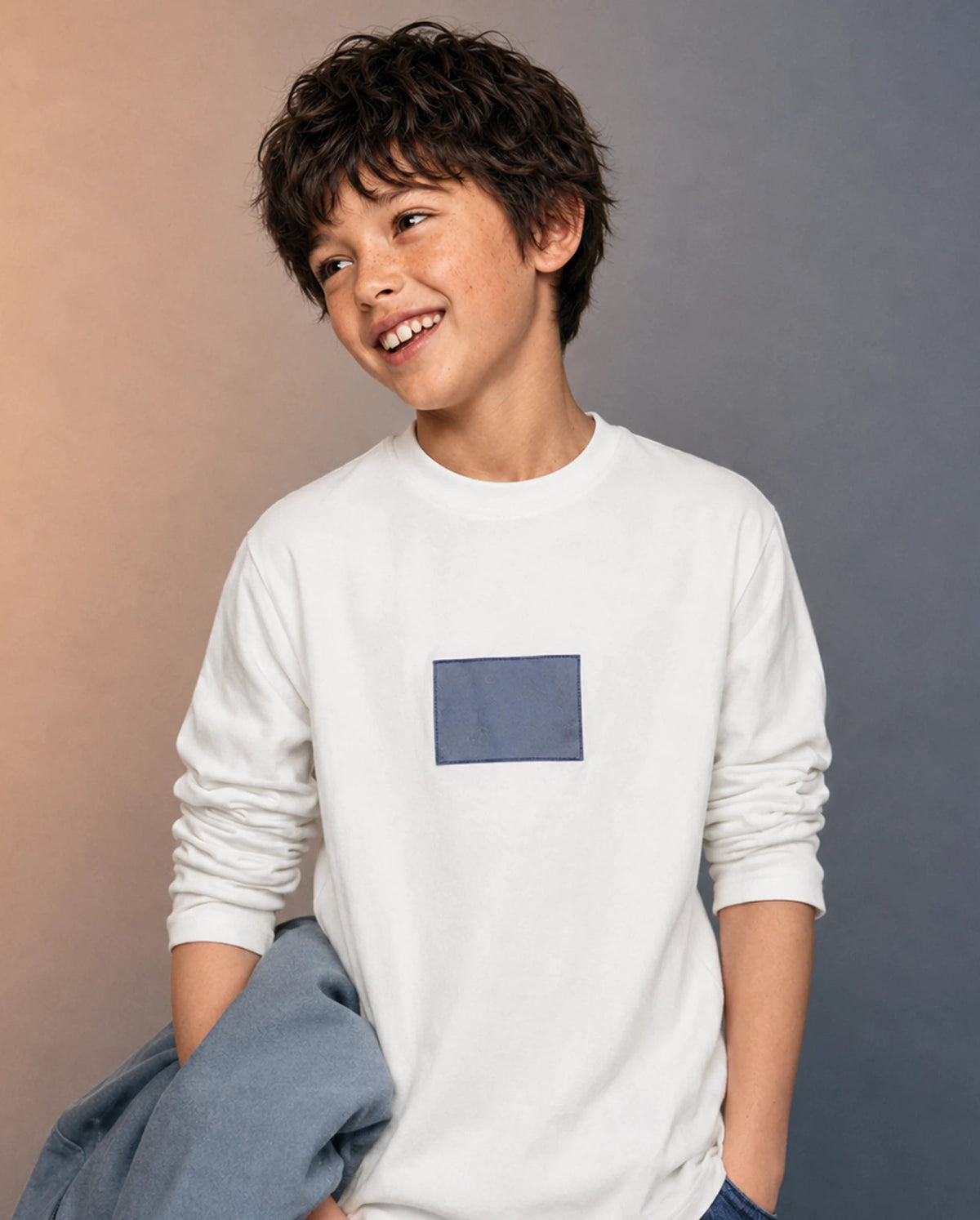 Boys Off White Regular-Fit Full-Sleeve Graphic Print Cotton T-Shirt