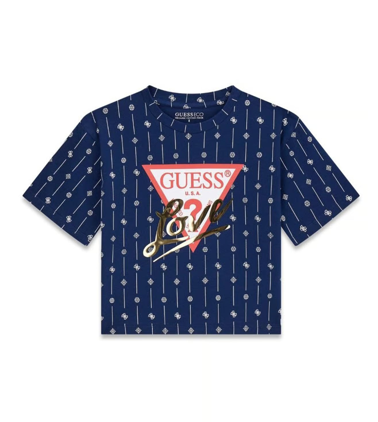 GUESS Girls Blue Printed Regular Fit Cotton T-Shirt