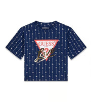 GUESS Girls Blue Printed Regular Fit Cotton T-Shirt