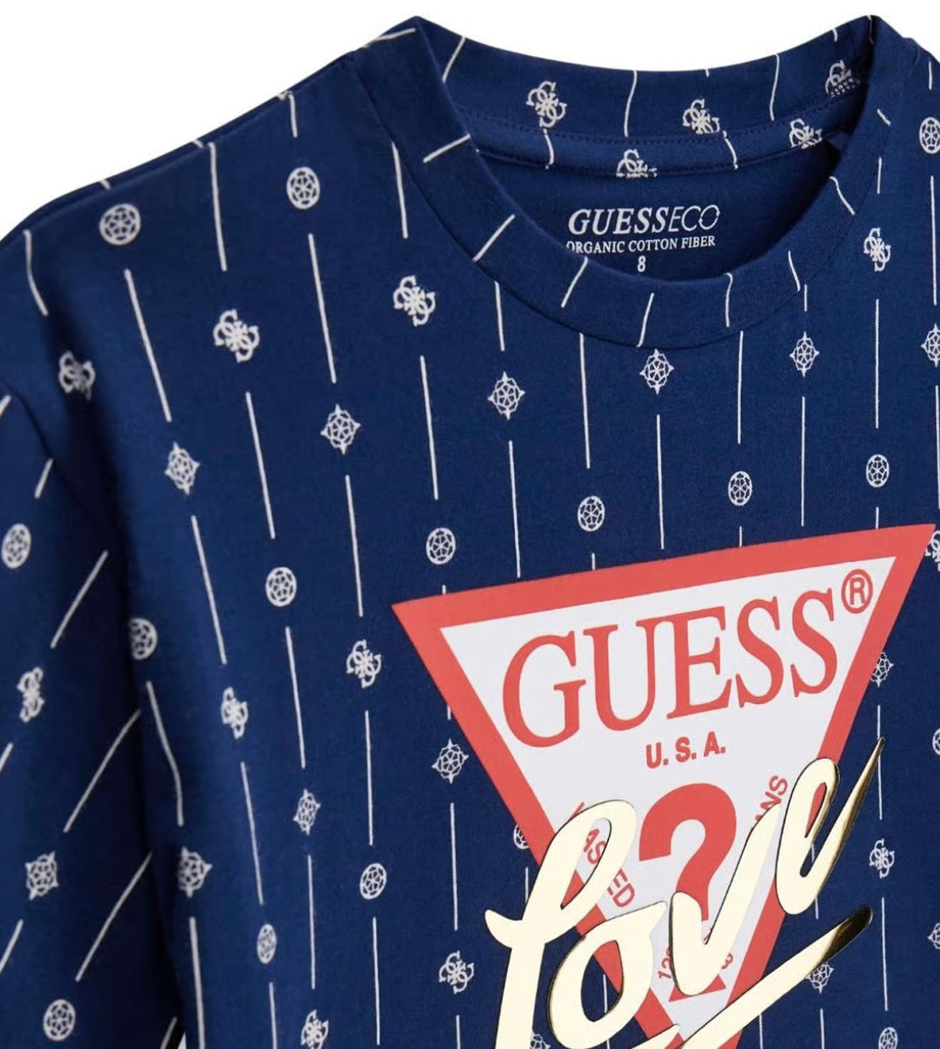 GUESS Girls Blue Printed Regular Fit Cotton T-Shirt