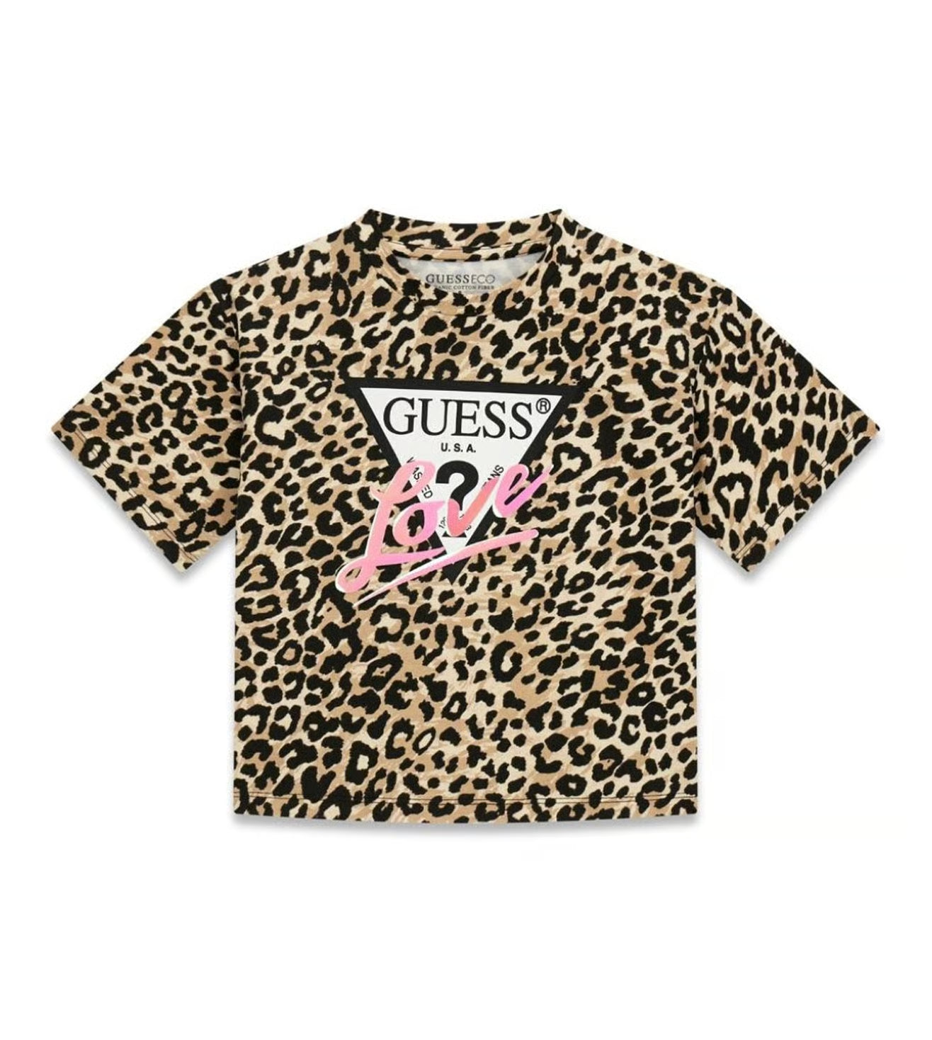 GUESS Girls Multi Leopard Print Regular Fit Cotton T-Shirt