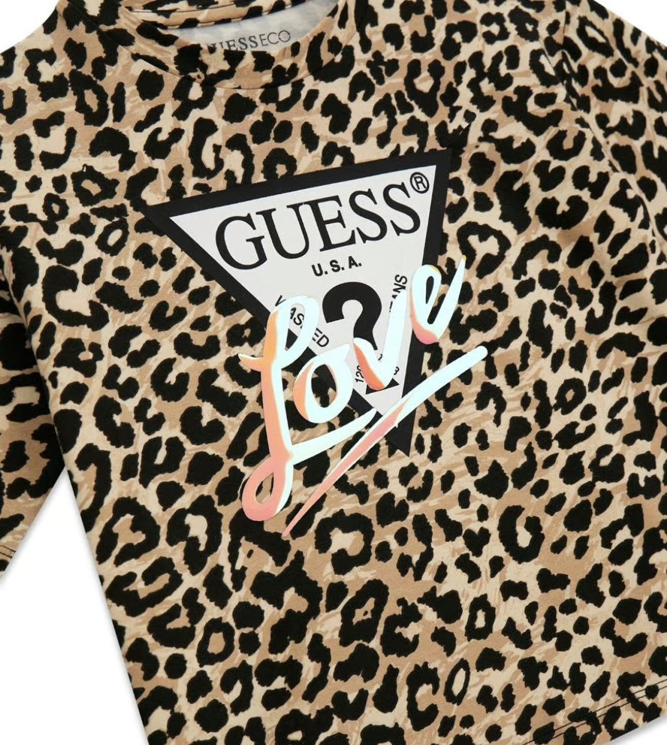 GUESS Girls Multi Leopard Print Regular Fit Cotton T-Shirt