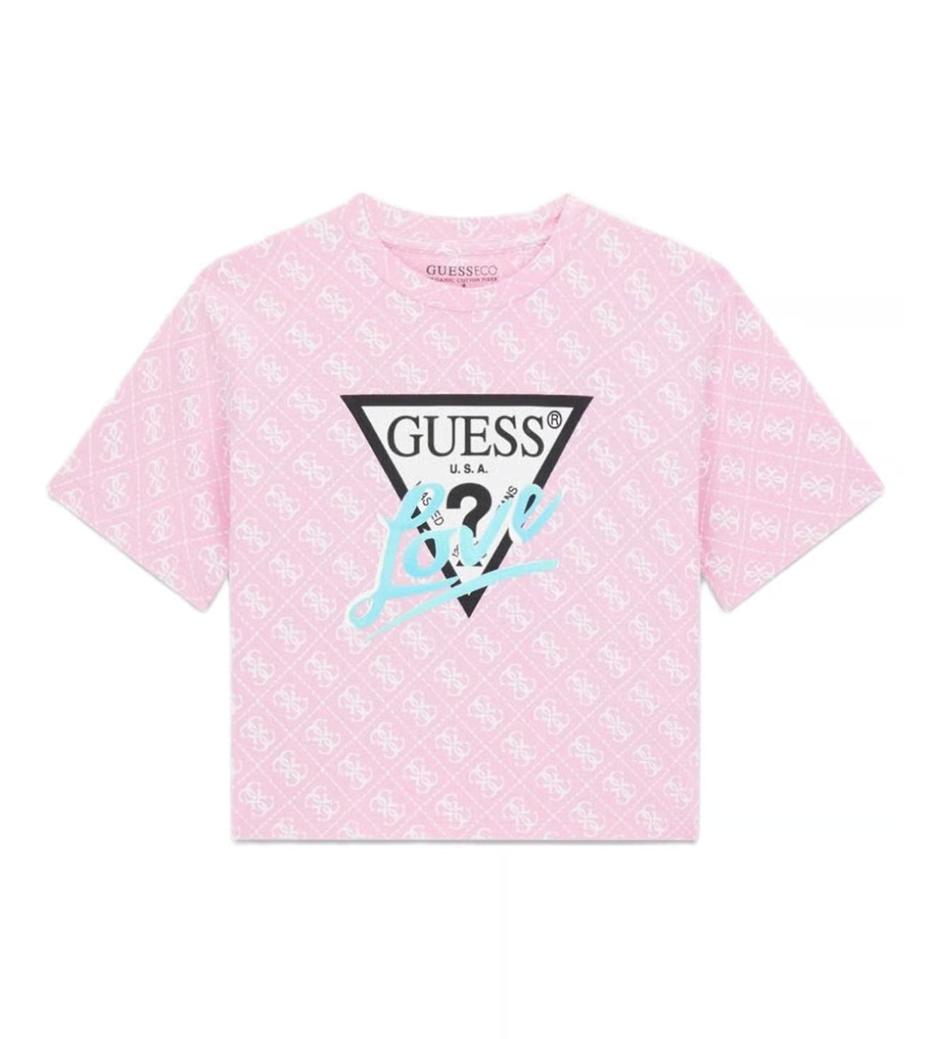 GUESS Girls Pink Printed Regular Fit Cotton T-Shirt