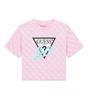 GUESS Girls Pink Printed Regular Fit Cotton T-Shirt