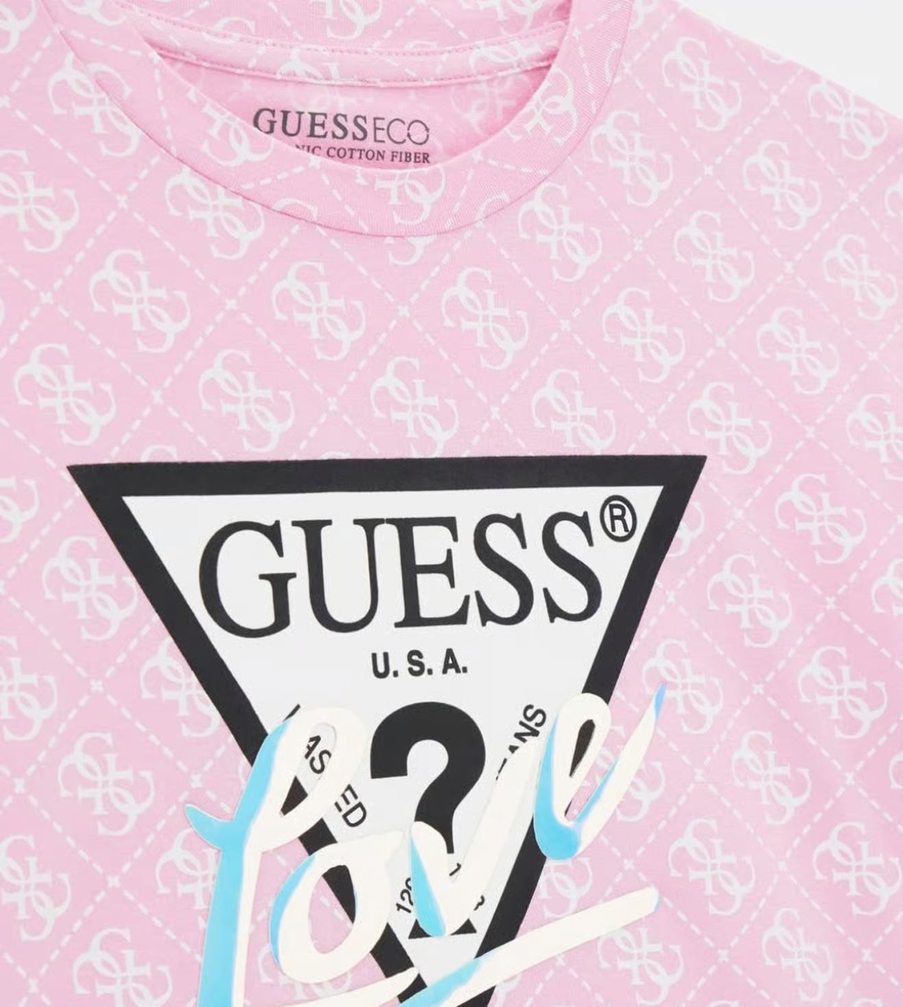 GUESS Girls Pink Printed Regular Fit Cotton T-Shirt