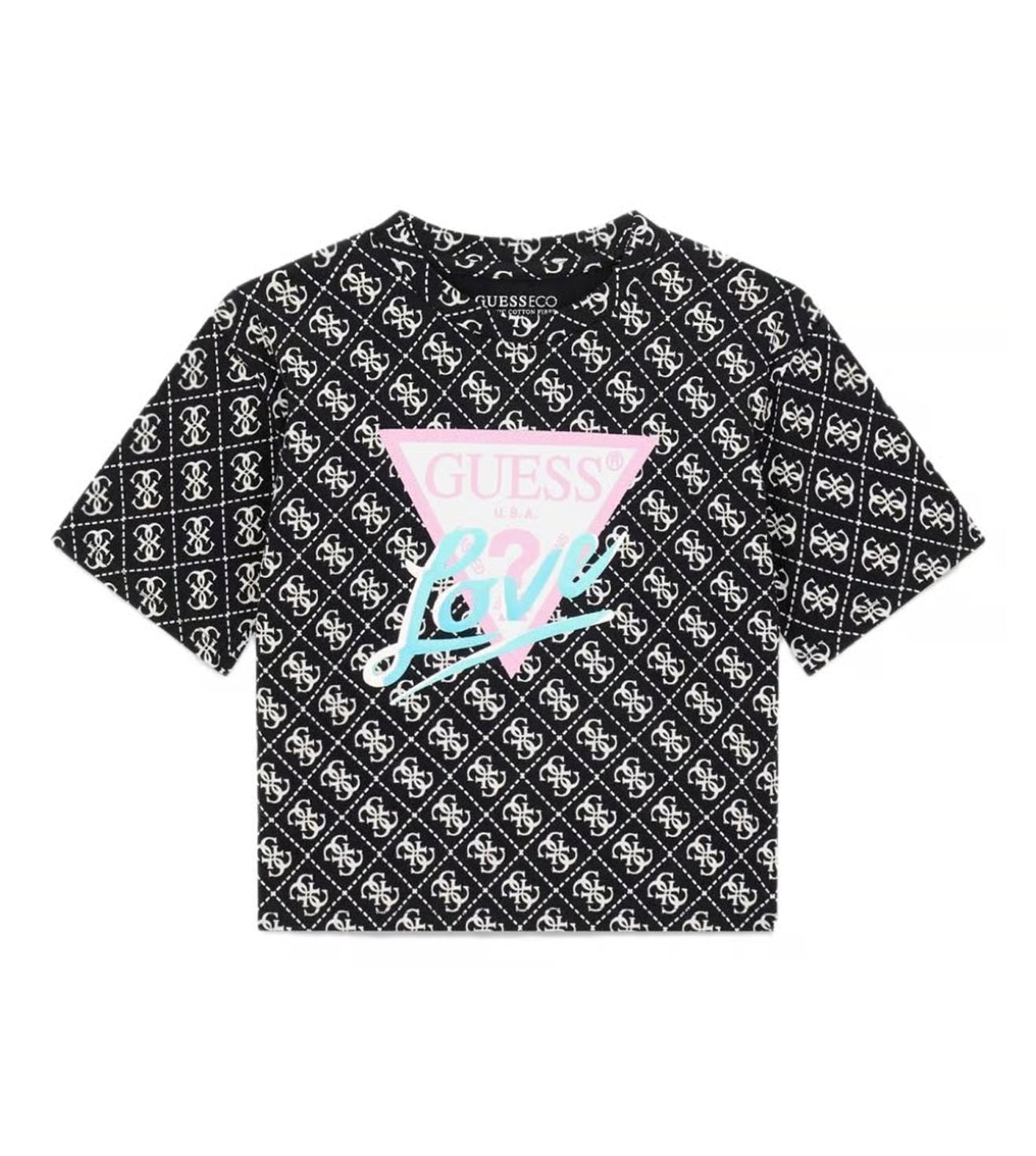 GUESS Girls Black Printed Regular Fit Cotton T-Shirt