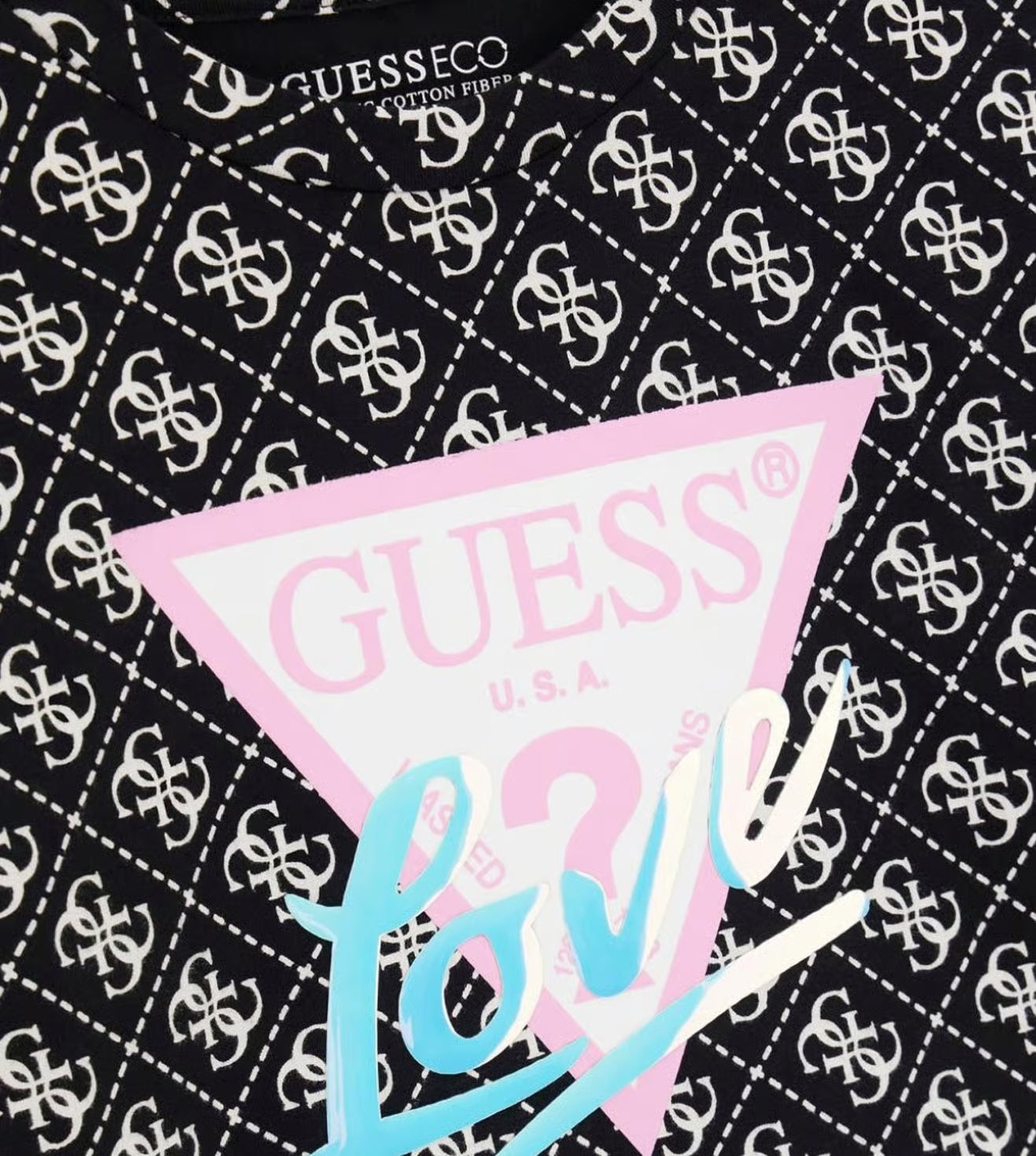 GUESS Girls Black Printed Regular Fit Cotton T-Shirt