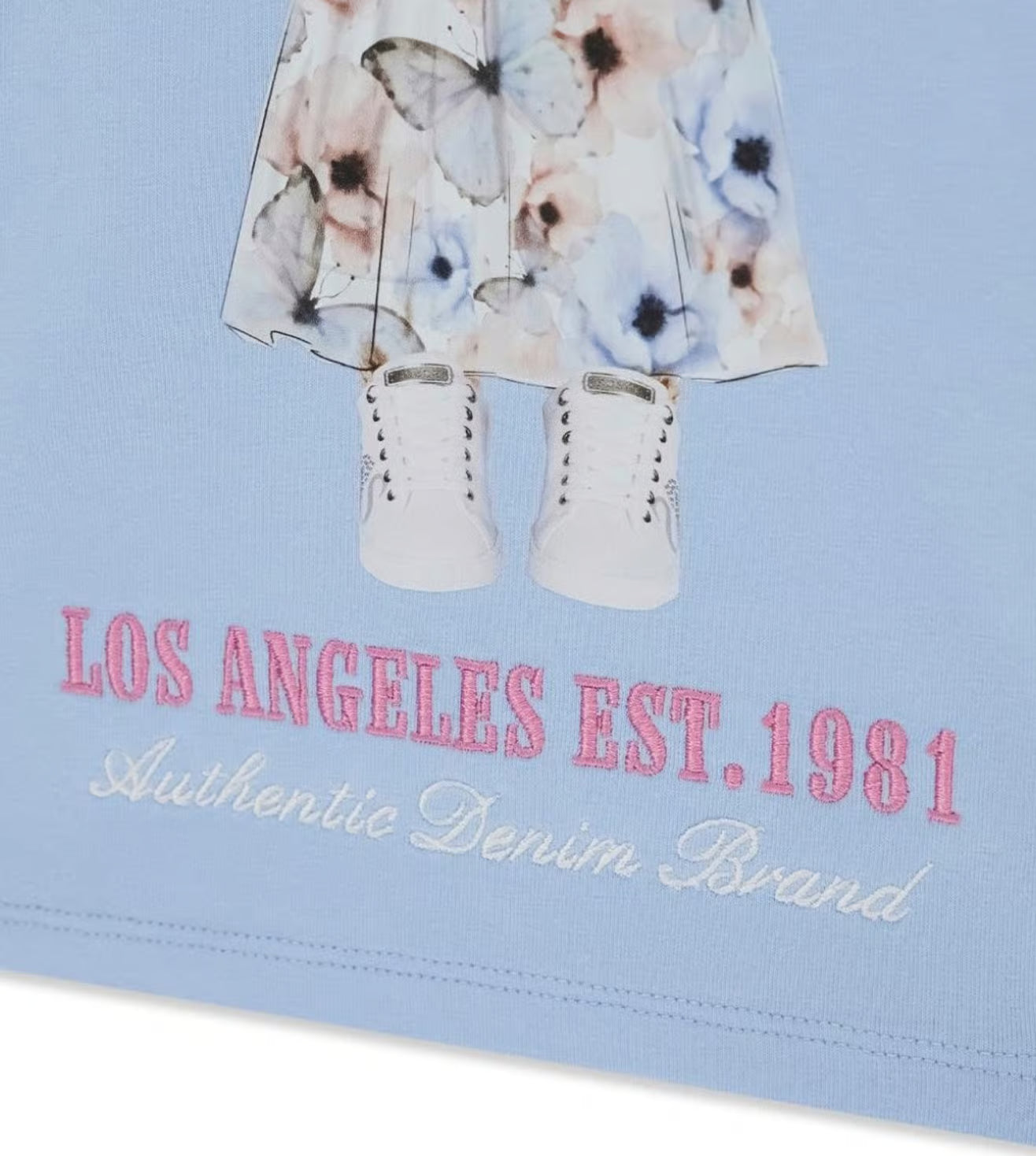 GUESS Girls Blue Printed Regular Fit Cotton T-Shirt
