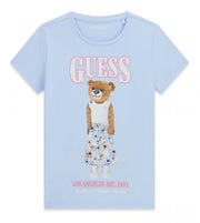 GUESS Girls Blue Printed Regular Fit Cotton T-Shirt